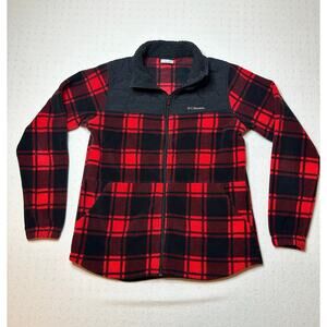 Columbia Red Black Plaid Fleece Jacket – Women’s Medium